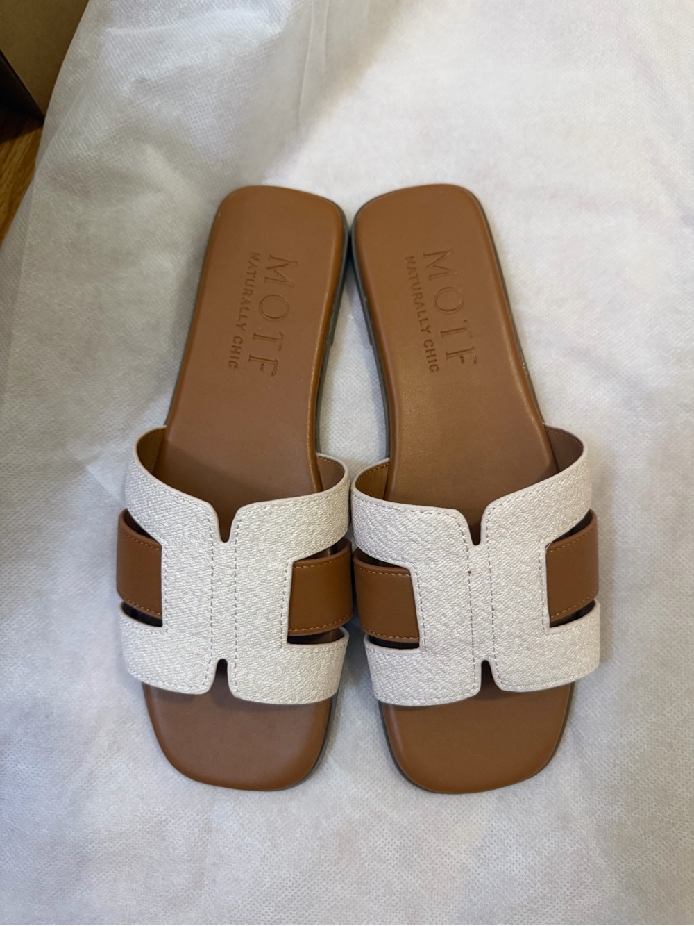 MOTF White and Tan Slide Sandals